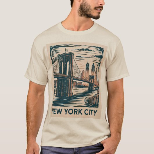 New York City Brooklyn Bridge Bold Retro Skyline T-Shirt (Vorderseite)