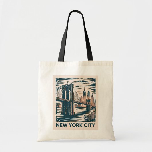 New York City Brooklyn Bridge Bold Retro Skyline Tragetasche (Vorne)