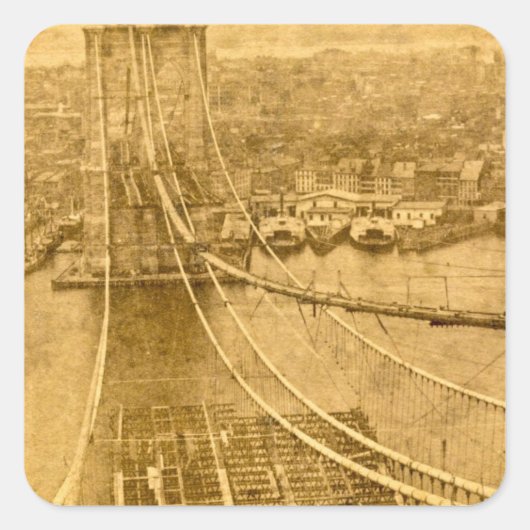 New York City Brooklyn Bridge Construction 1870s Quadratischer Aufkleber (Vorderseite)