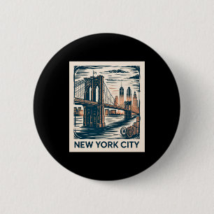 New York City Brooklyn Bridge Fette Retro-Skyline Button