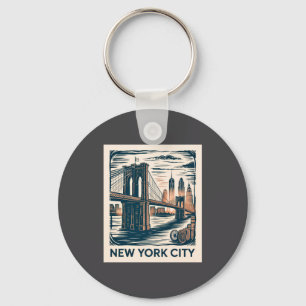 New York City Brooklyn Bridge Fette Retro-Skyline Schlüsselanhänger