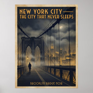 New York City Brooklyn Bridge Schwarz-Weiß-Vintage Poster