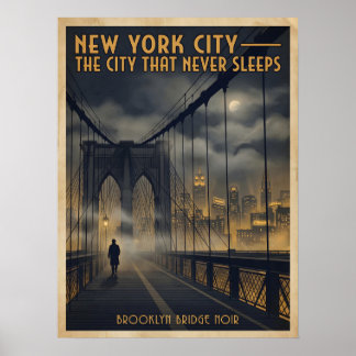 New York City Brooklyn Bridge Schwarz-Weiß-Vintage Poster