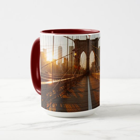 New York City Brooklyn Bridge Sunrise Tasse (Vorderseite Links)