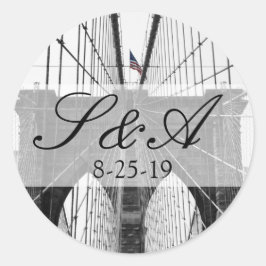 New York City Brooklyn Bridge Wedding Runder Aufkleber
