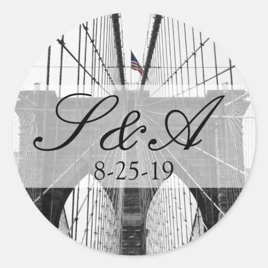 New York City Brooklyn Bridge Wedding Runder Aufkleber (Vorderseite)