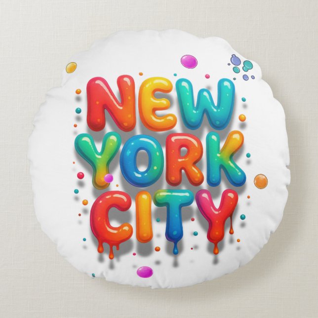 New York City Bubble Letters Rundes Kissen (Vorderseite)
