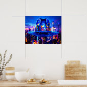 New York City Buildings at Night Under Fedora Hat  Poster (Küche)