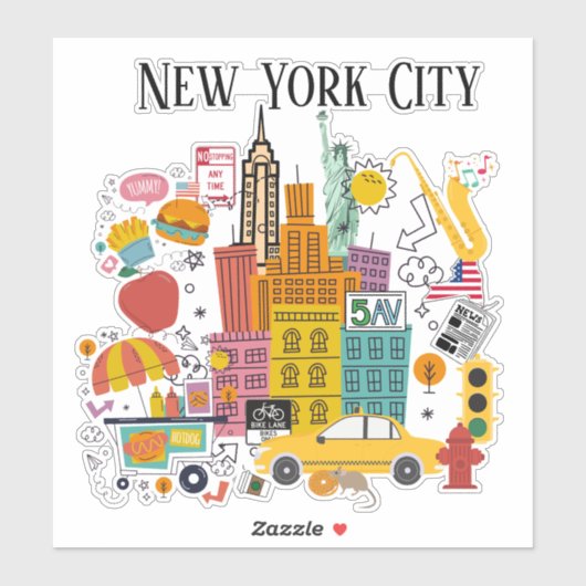 New York City Cartoons Style Aufkleber (Blatt)