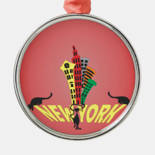 New York City Cat Silbernes Ornament