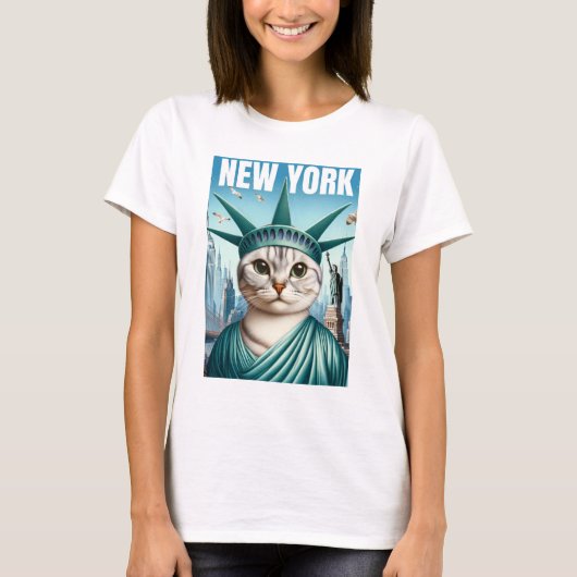 New York City Cat Statue of Liberty T - Shirt - Sp (Vorderseite)