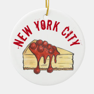 New York City Cherry Cheesecake Slice NYC Keramik Ornament