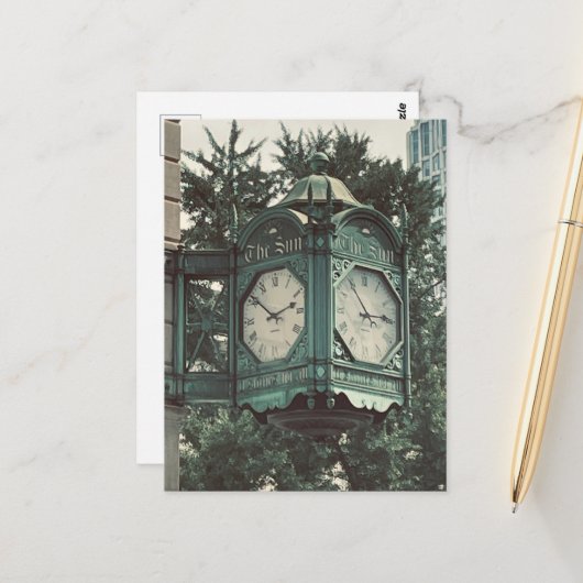 New York City Clock | Urban Souvenir Postkarte (Vorderseite/Rückseite Beispiel)