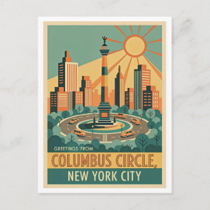 New York City Columbus Circle Retro Kunst Postkarte