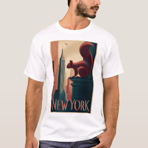 New York City Eichhörnchen – Art Deco Skyline Post T-Shirt