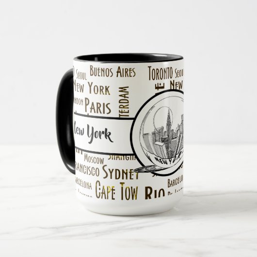 New York City Elegant Leinen Black Ringer 15oz Tasse (Vorderseite Links)
