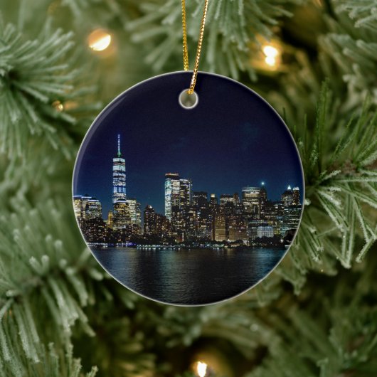 New York City Freedom Tower Skyline Keramik Ornament (Baum)