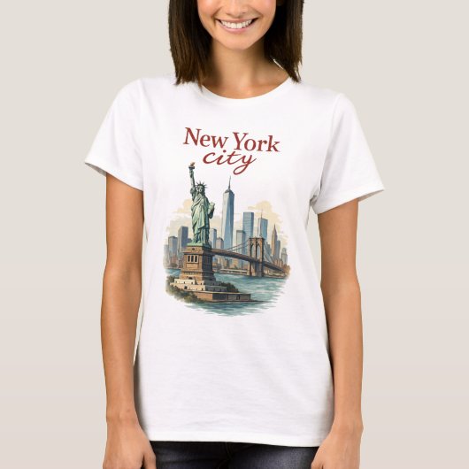 New York City – Iconic Statue & Skyline T-Shirt (Vorderseite)