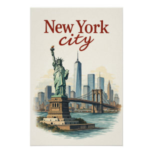 New York City – Ikonisches Statue- und Skyline-Pos Poster