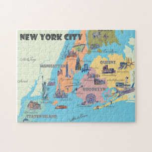 New York City Illustriert Retro Vintage Karte Puzzle