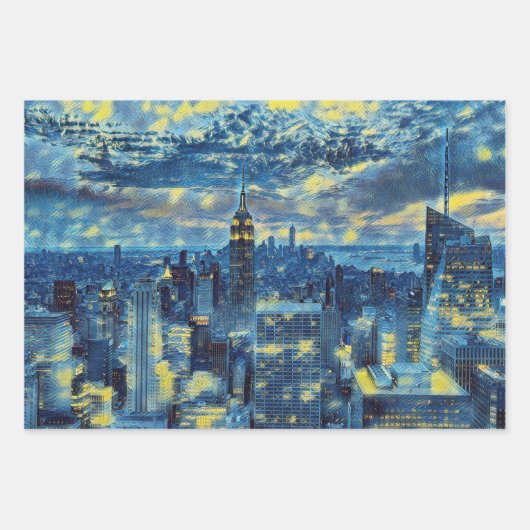 New York City in Van Gogh Starry Night Abstrakt Geschenkpapier Set (Vorderseite 3)