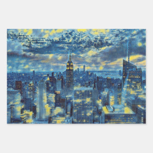New York City in Van Gogh Starry Night Abstrakt Geschenkpapier Set