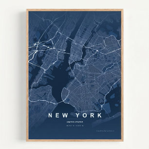 New York City Karte NYC Blau Wandkunst Poster Gesc