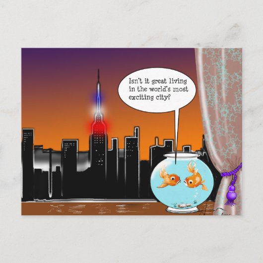 New York City Living Funny Fish Cartoon Postkarte (Vorderseite)