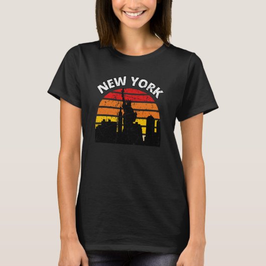 New York City Manhattan Cityscape Skyline Statue o T-Shirt (Vorderseite)