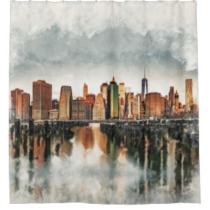 New York City Manhattan Skyline - gemischte Medien Duschvorhang