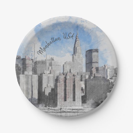New York City Manhattan Skyline - Modern Pappteller (Vorderseite)