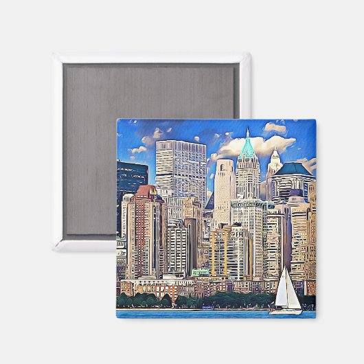New York City Manhattan Skyline Sailboat Magnet (Vorderseite/Rückseite)