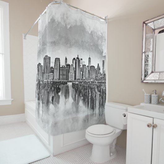 New York City Manhattan Skyline - Schwarz-Weiß Duschvorhang (Beispiel)
