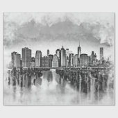 New York City Manhattan Skyline - Schwarz-Weiß Geschenkpapier (Flach)