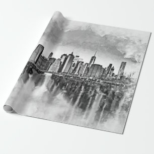 New York City Manhattan Skyline - Schwarz-Weiß Geschenkpapier