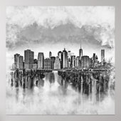 New York City Manhattan Skyline - schwarz-weiß Poster (Vorne)