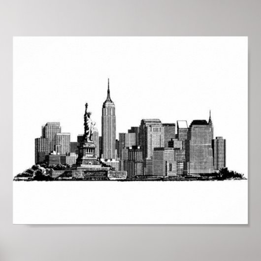 New York City Manhattan Skyline - schwarz-weiß Poster (Vorne)