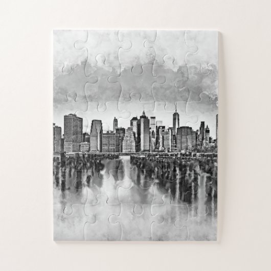 New York City Manhattan Skyline - schwarz-weiß Puzzle (Vertikal)