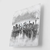 New York City Manhattan Skyline - schwarz-weiß Quadratische Wanduhr (Winkel)