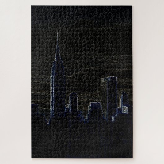 New York City Manhattan Skyscrappers Dark Night Puzzle (Vertikal)