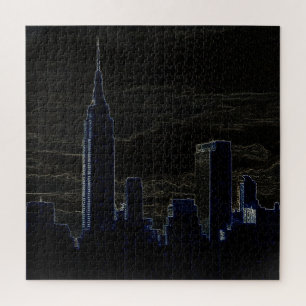 New York City Manhattan Skyscrappers Dark Night Puzzle
