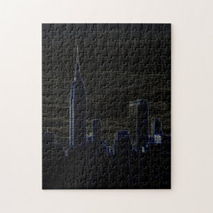 New York City Manhattan Skyscrappers Dark Night Puzzle