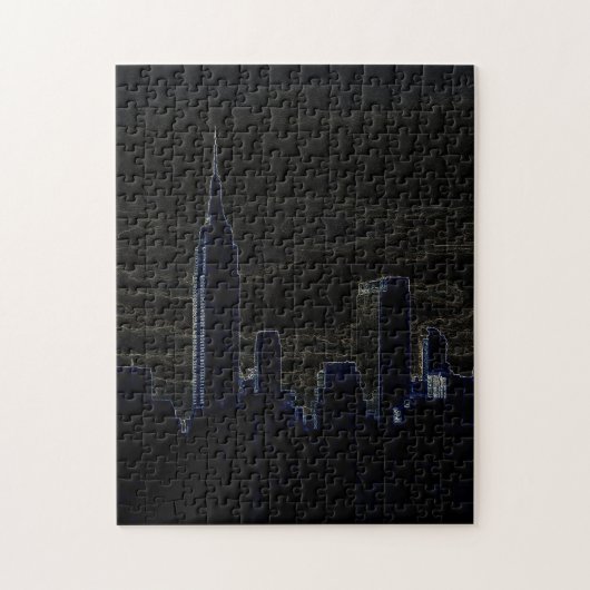 New York City Manhattan Skyscrappers Dark Night Puzzle (Vertikal)