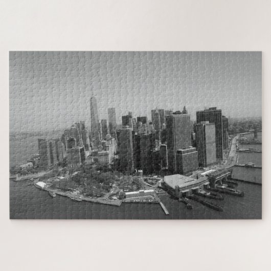 New York City Manhattan Skyscrappers Schwarz-weiß Puzzle (Horizontal)