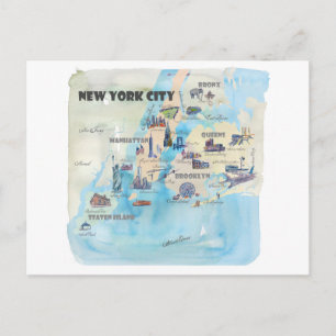 New York City Manhattan Vintag Travelposter Map Postkarte