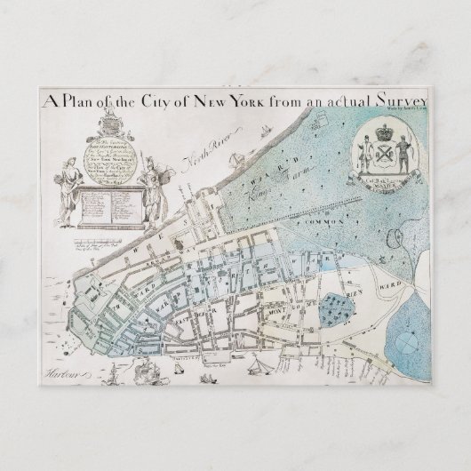 New York City Map, 1728 Postkarte (Vorderseite)