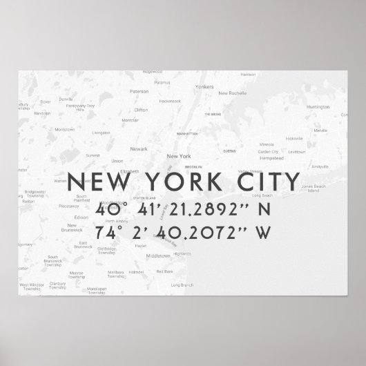 New York City Map Benutzerdefinierte Koordinaten | Poster (Vorne)