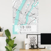 New York City Map, Black, White und Blue Poster (Heimbüro)