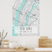New York City Map, Black, White und Blue Poster (Küche)