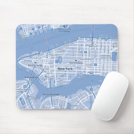 New York City Map (Blue) Mousepad (Mit Mouse)
